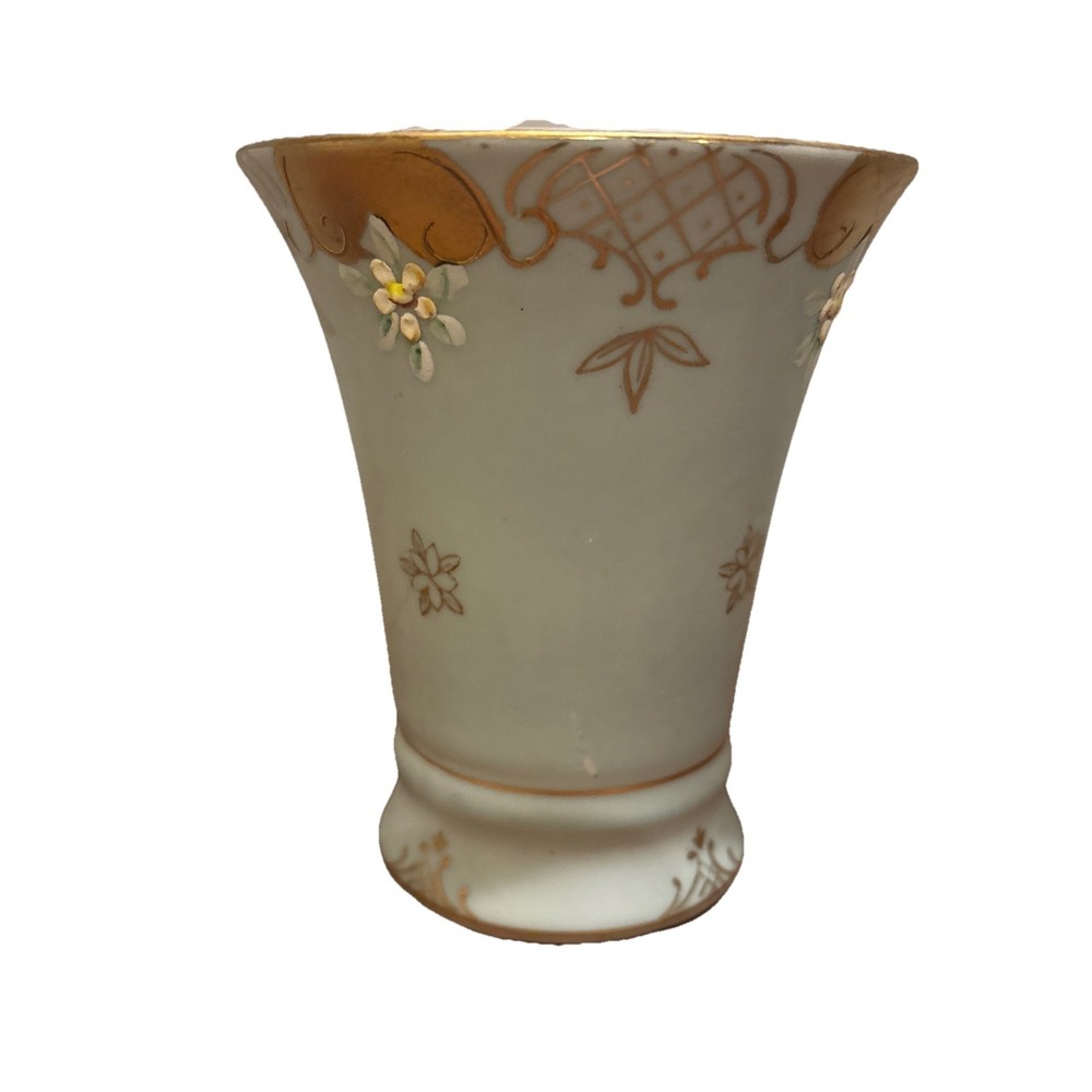 Vintage Ardalt Porcelain Cup Matte Blue Hand Painted 3DFlowers Gold Accent Japan